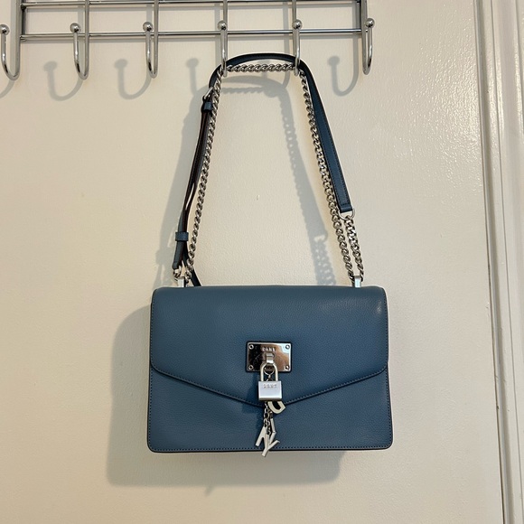 Dkny Handbags - 🩵DKNY Blue Leather Crossbody Bag with Chain Strap ECU